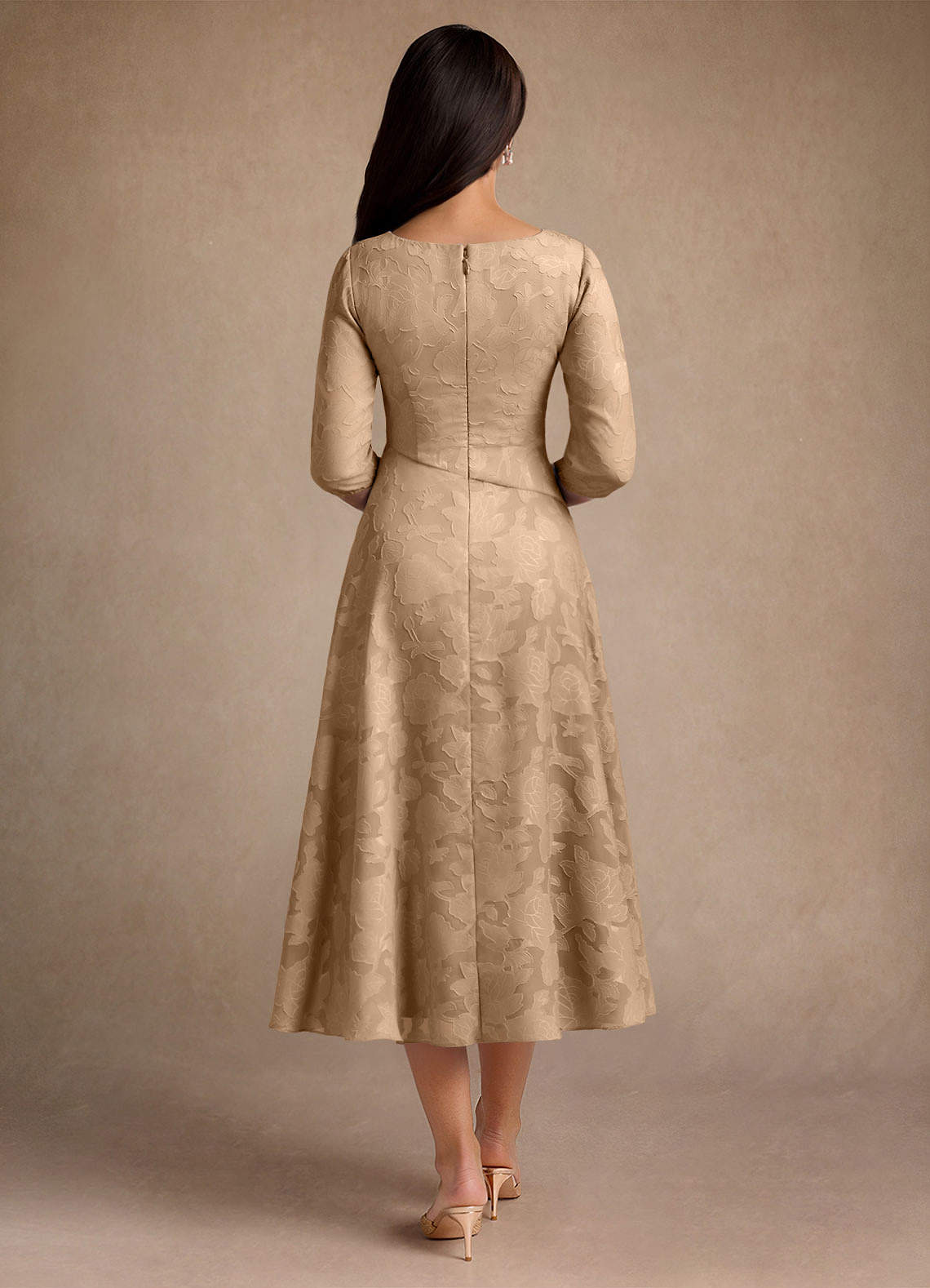 Azazie Durant Mother of the Bride Dresses Champagne A-Line Pleated Floral Burnout Dress image2