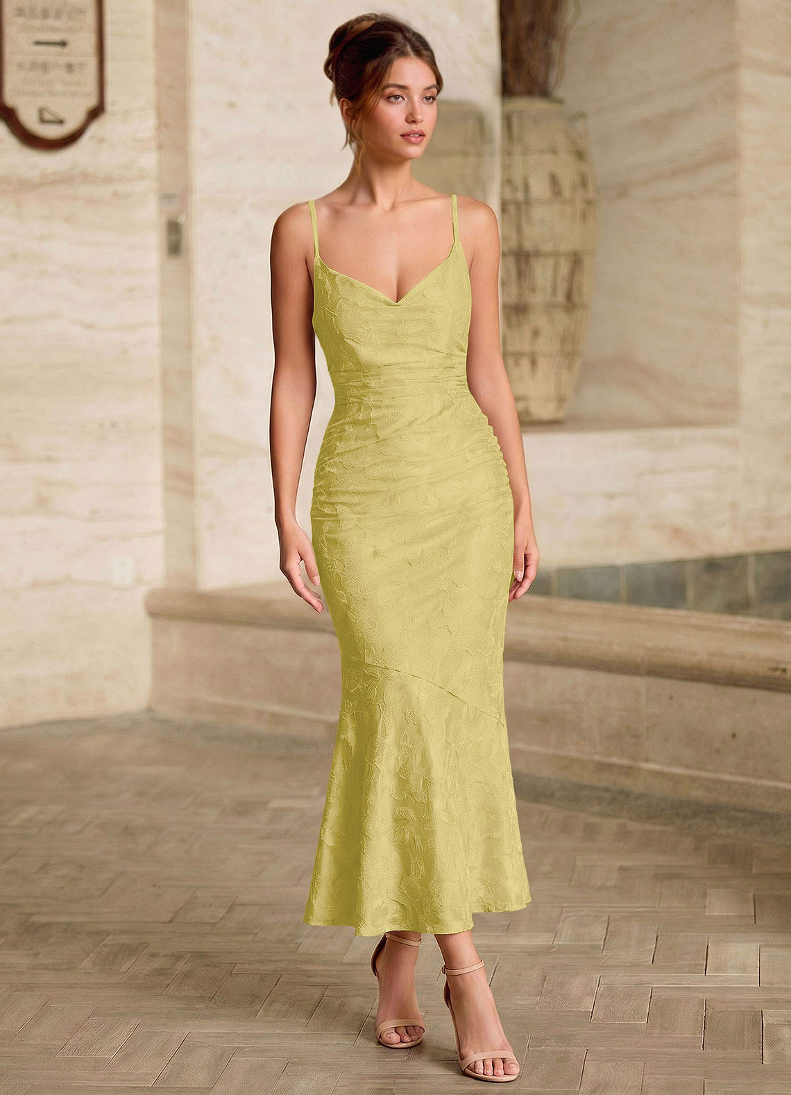 pastel gold dress Azazie 2026 Open Back Mermaid Prom Dress Pastel Yellow Gown