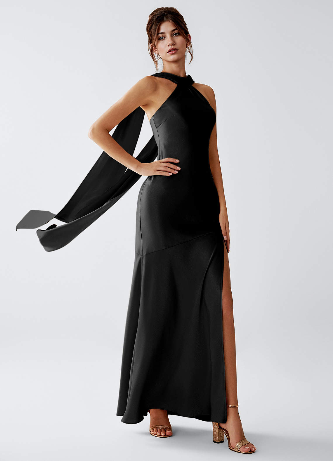 Veronica Black Luminous Satin Maxi Dress image4