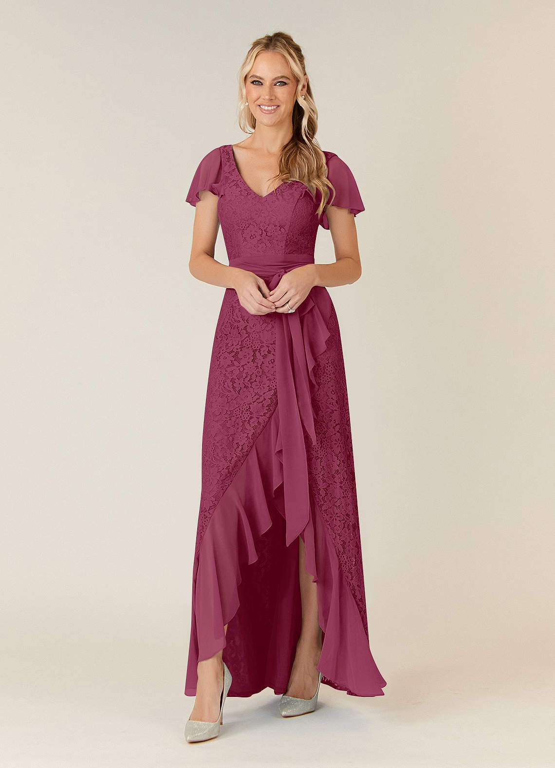 Dancing Queen - Beaded V-Neck Chiffon A-line Dress 9589 - 3 pcs Periwinkle and 1 Pc Burgundy in Size Small Available main image 0