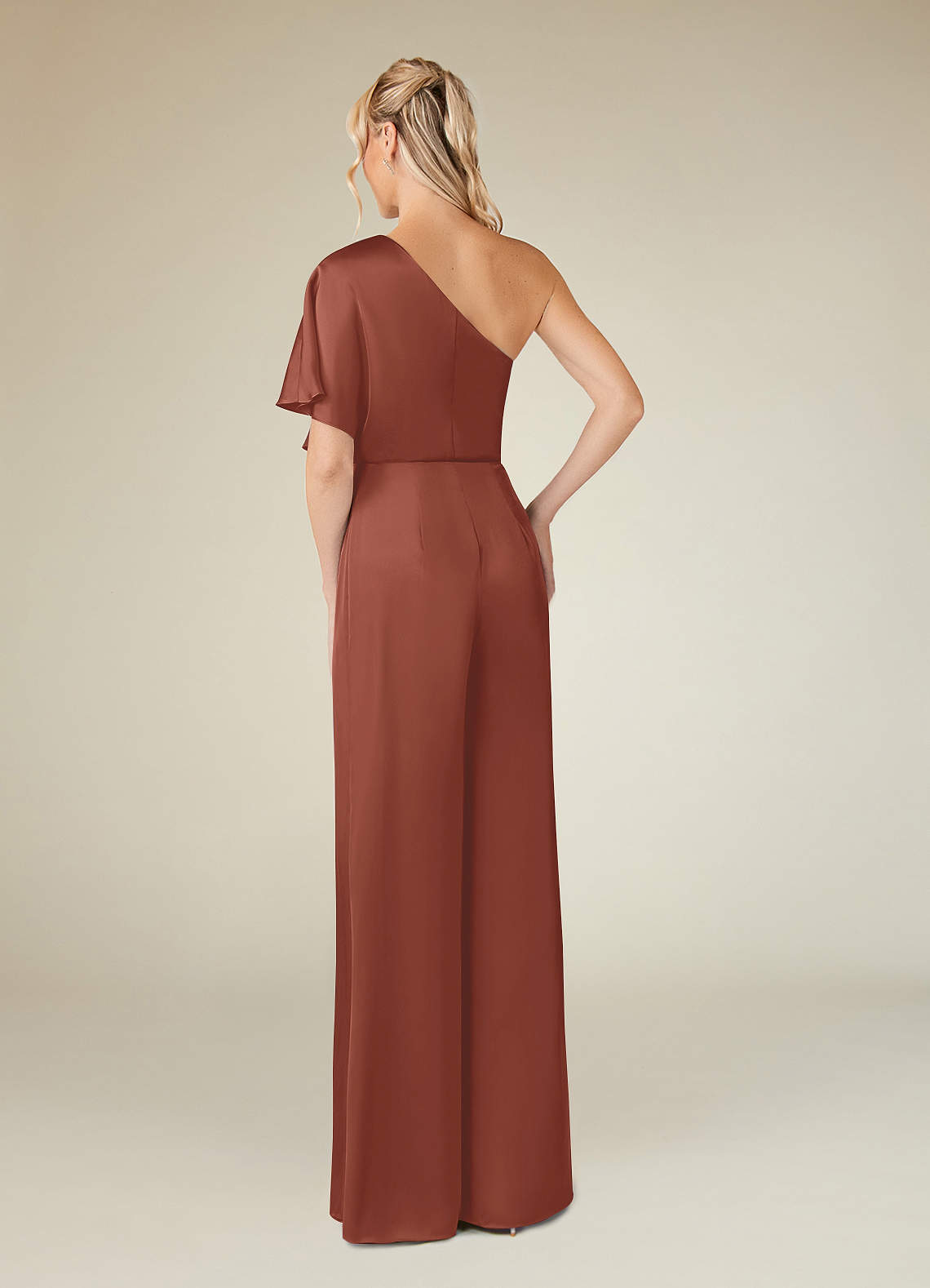 Azazie Hagretta Mother of the Bride Dresses Auburn Jumpsuit/Pantsuit Stretch Satin Dress image1