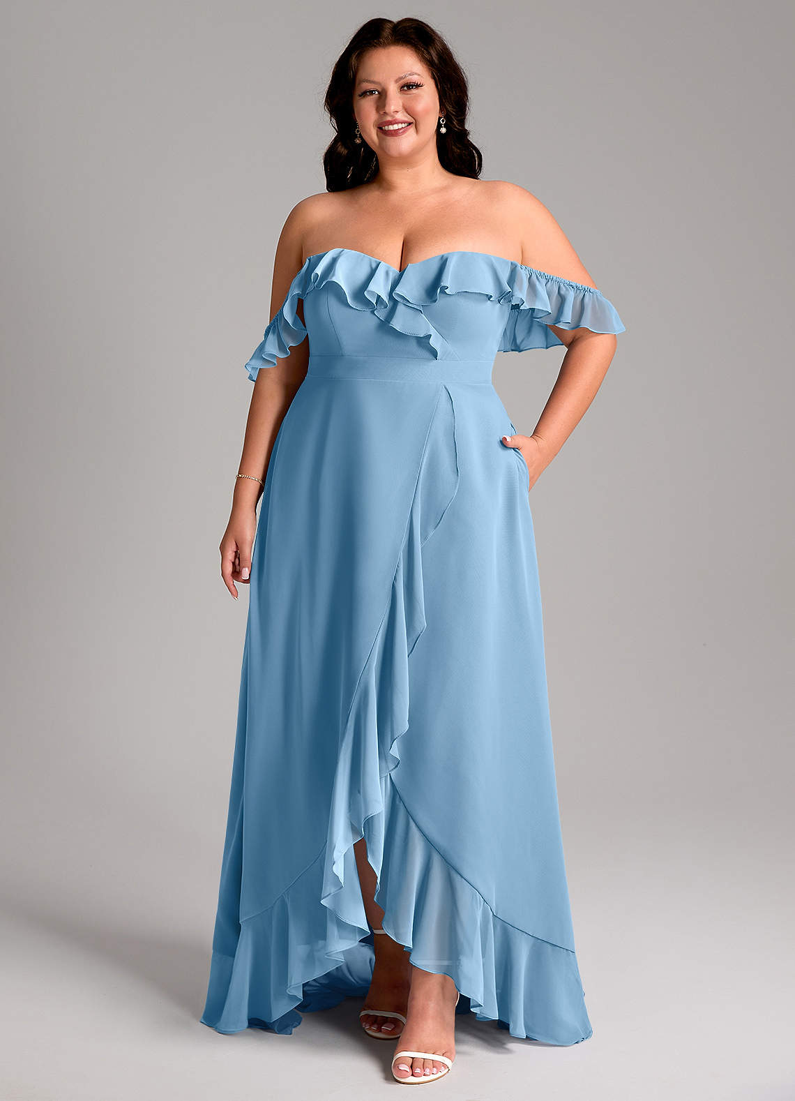 Azazie Lyra Bridesmaid Dresses Steel Blue A-Line Chiffon Convertible Dress image1