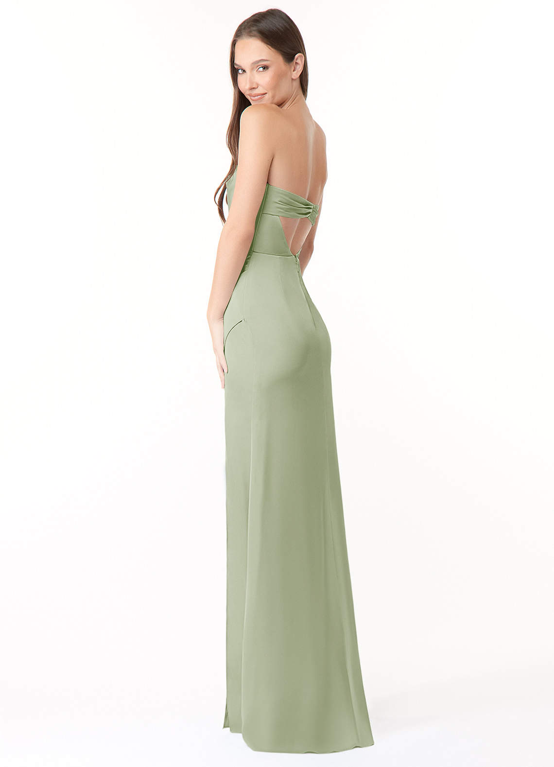 Azazie Leonis Bridesmaid Dresses Dusty Sage Mermaid Pleated Stretch Satin Convertible Dress image6