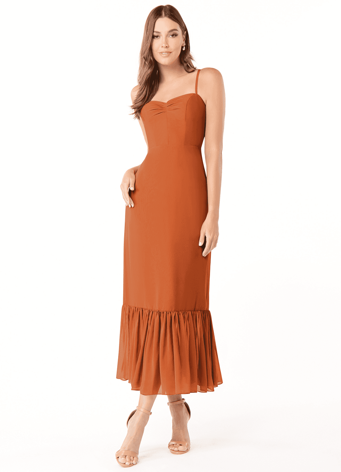 Azazie Justina Abiti da Damigella Abito A-Line in Chiffon Scollo a Cuore Cannella image1