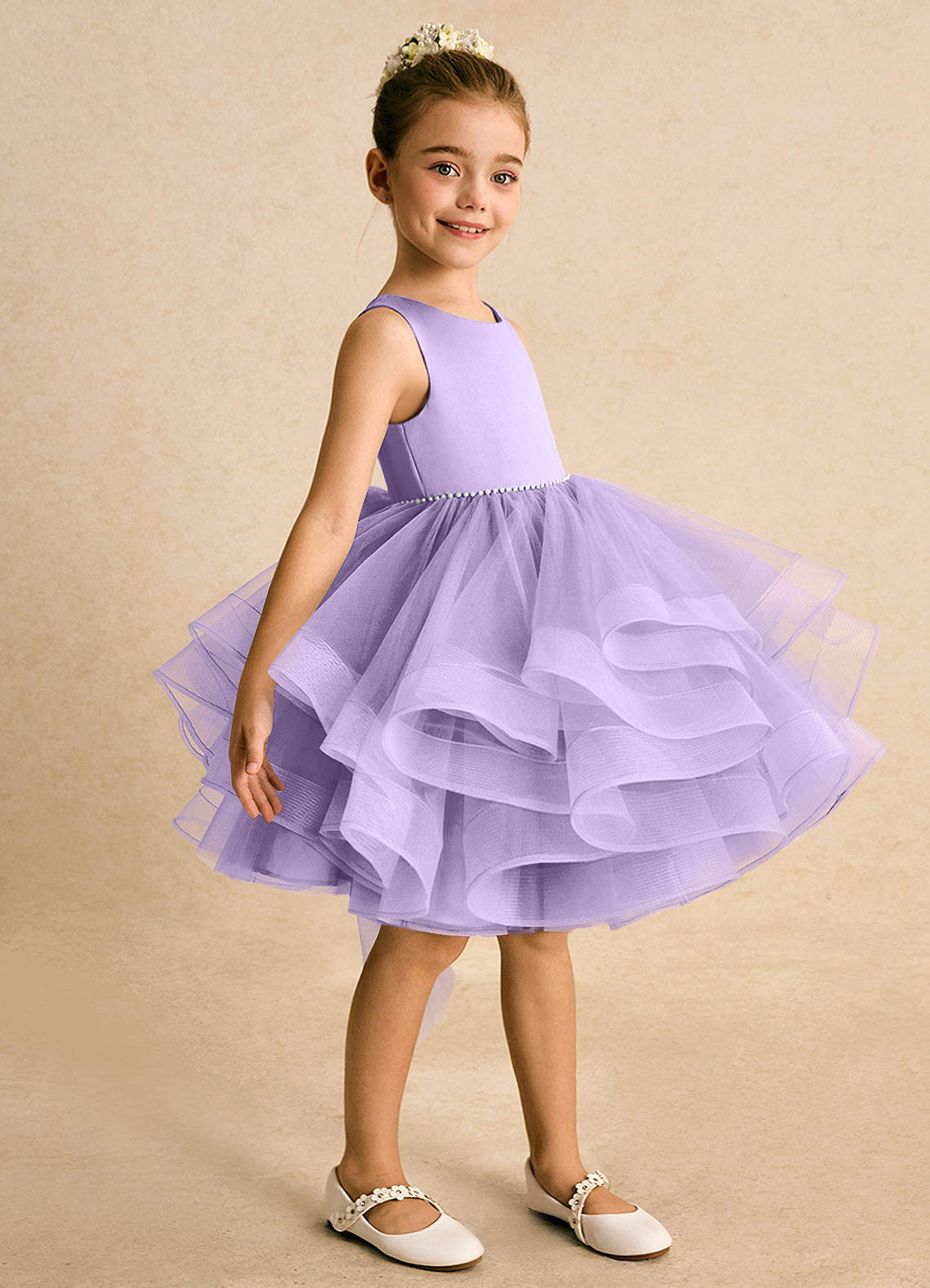 Azazie Tinie vestidos de niña de las flores Vestido de Lila de Tul de Princesa con Lazo image3