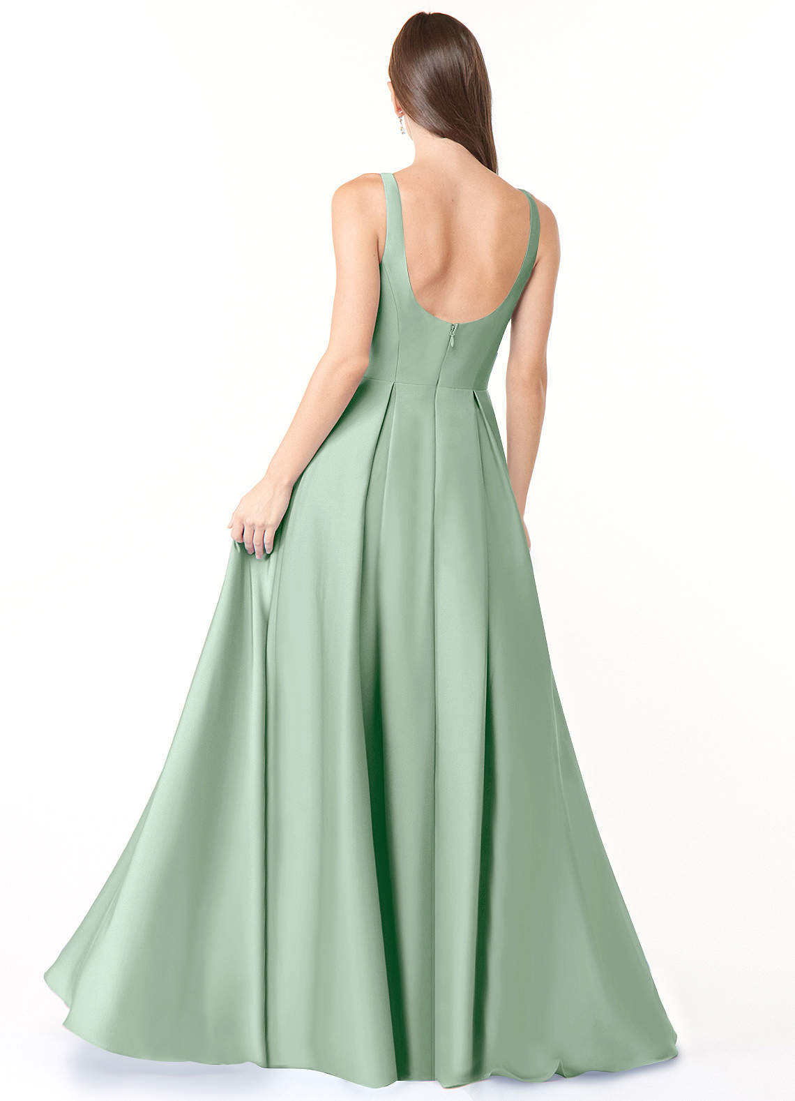 Azazie Neve Robes de demoiselle d'honneur Robe Princesse en Satin extensible avec poches Agave image1