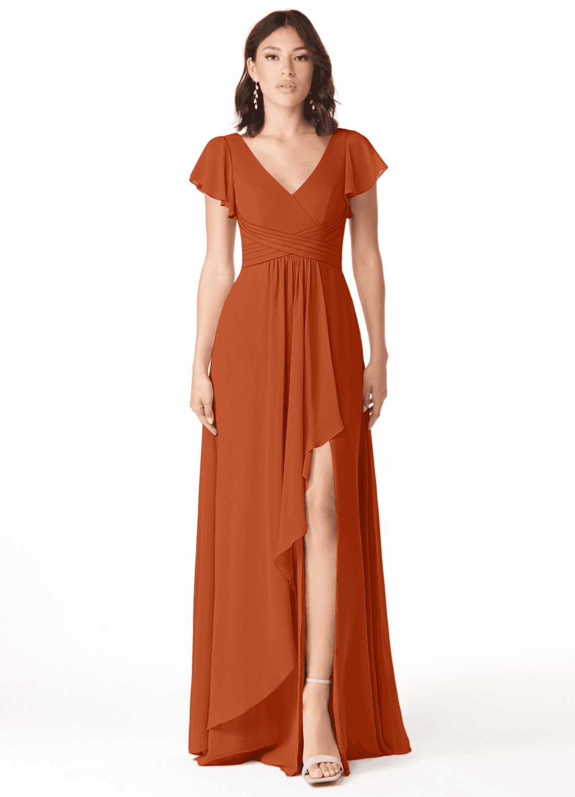 Azazie Omari Vestidos de damas de honor Vestido de Naranja Quemada de Gasa de Corte en A image1