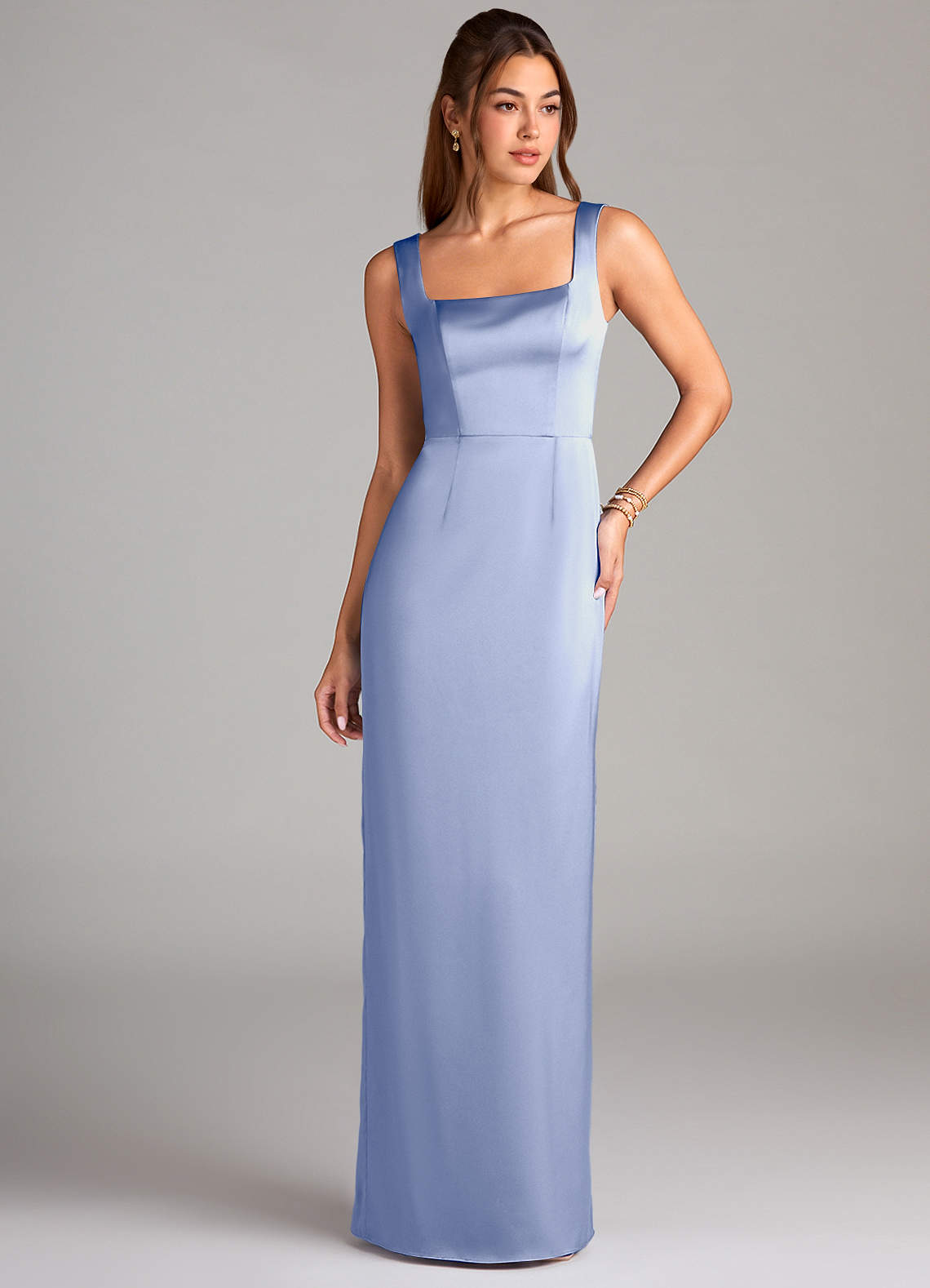 Azazie Flori Brautjungfernkleider Etui Seitliche Cut-Outs Stretch-Satin Kleid Eis image1