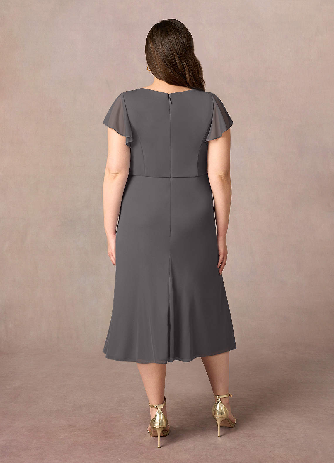 Azazie Vera Mother of the Bride Dresses Steel Grey A-Line V-Neck Pleated Mesh Dress image8