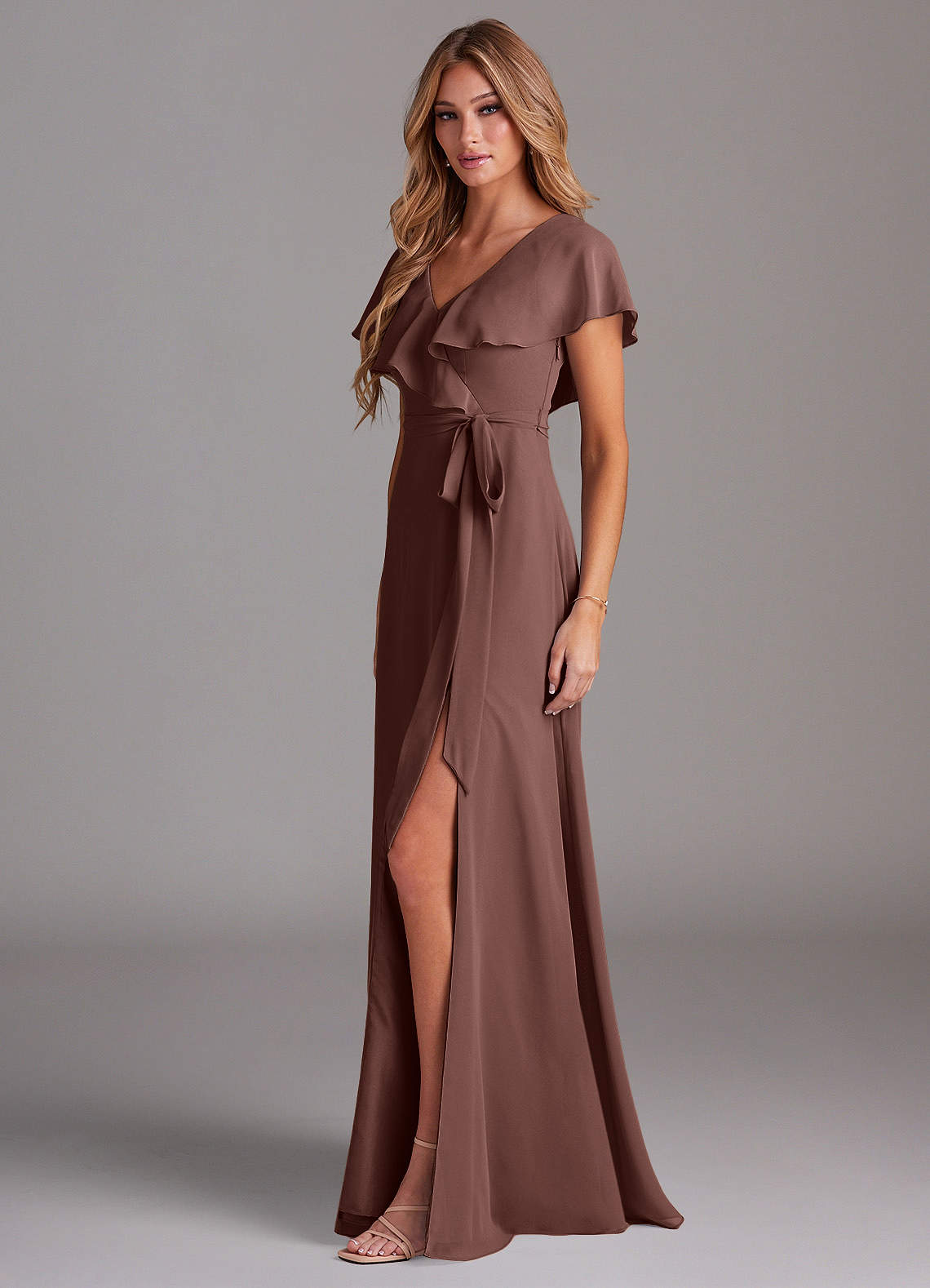 Azazie Lainey Bridesmaid Dresses Espresso A-Line with Pockets Chiffon Dress image3