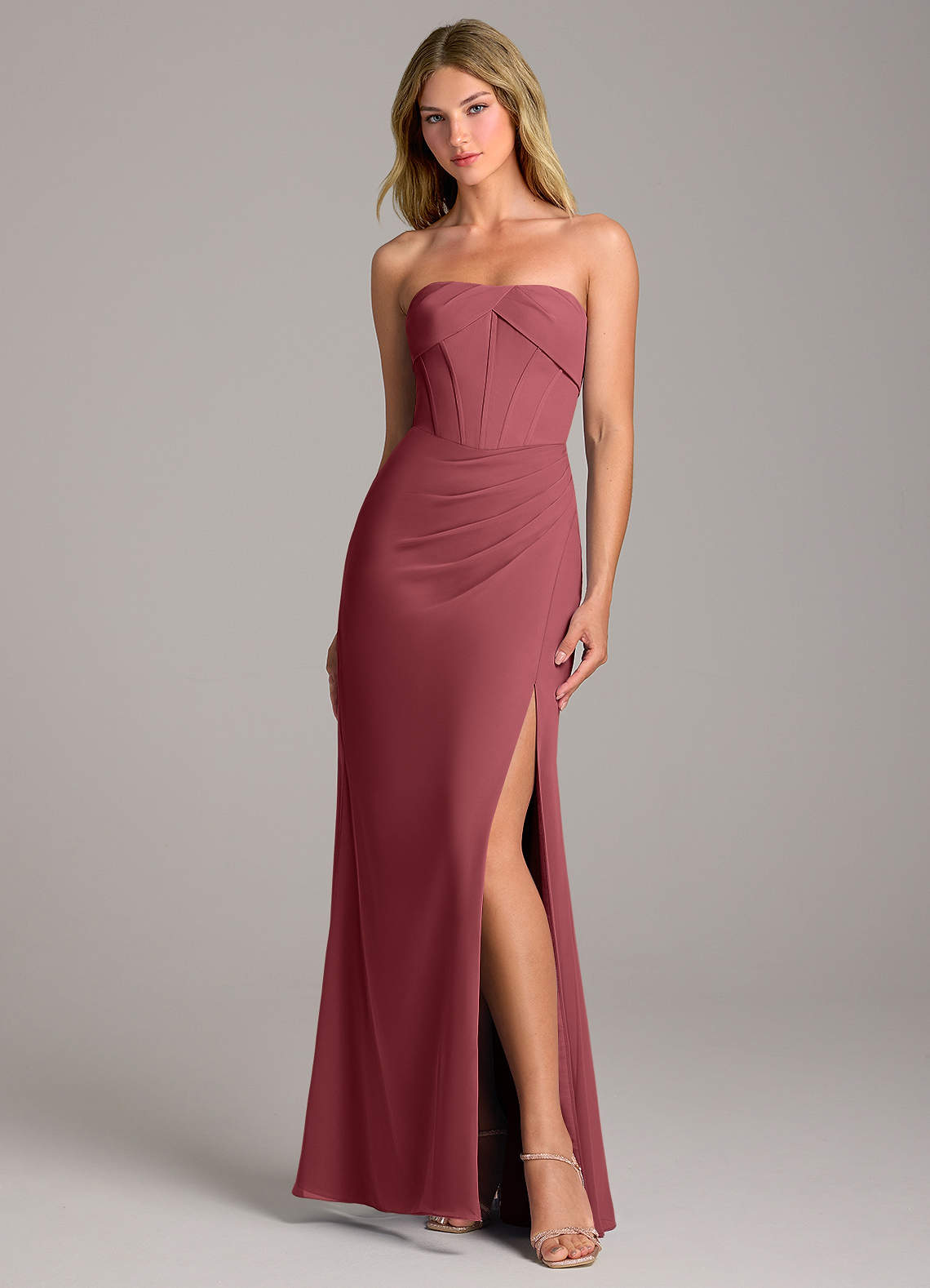 Azazie Chantel Bridesmaid Dresses Merlot Sheath Strapless Chiffon Convertible Dress image1