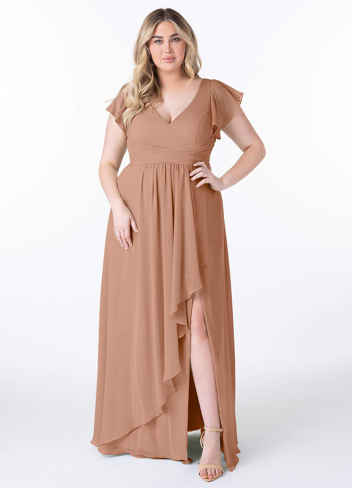 Azazie Omari Bridesmaid Dresses Champagne Rose A-Line Chiffon Dress image1