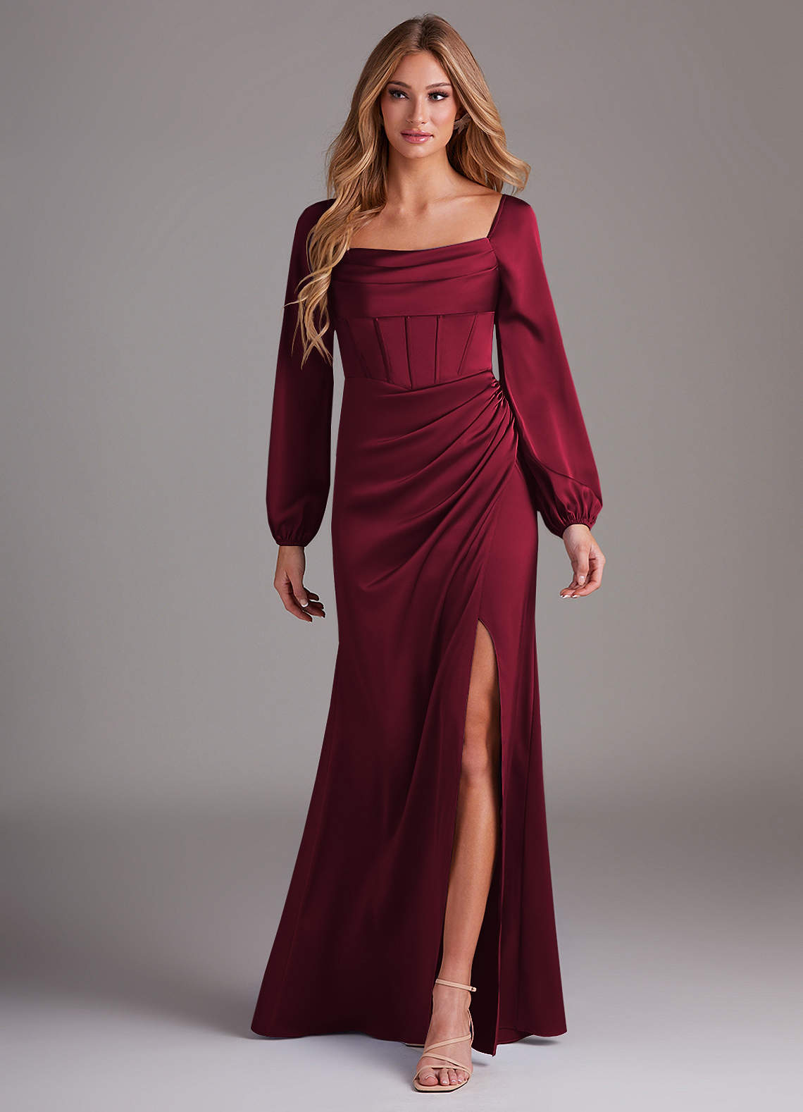 knee length dresses for ladies Satin Bow Detail Dress Burgundy Burgundy / Large main image 0
