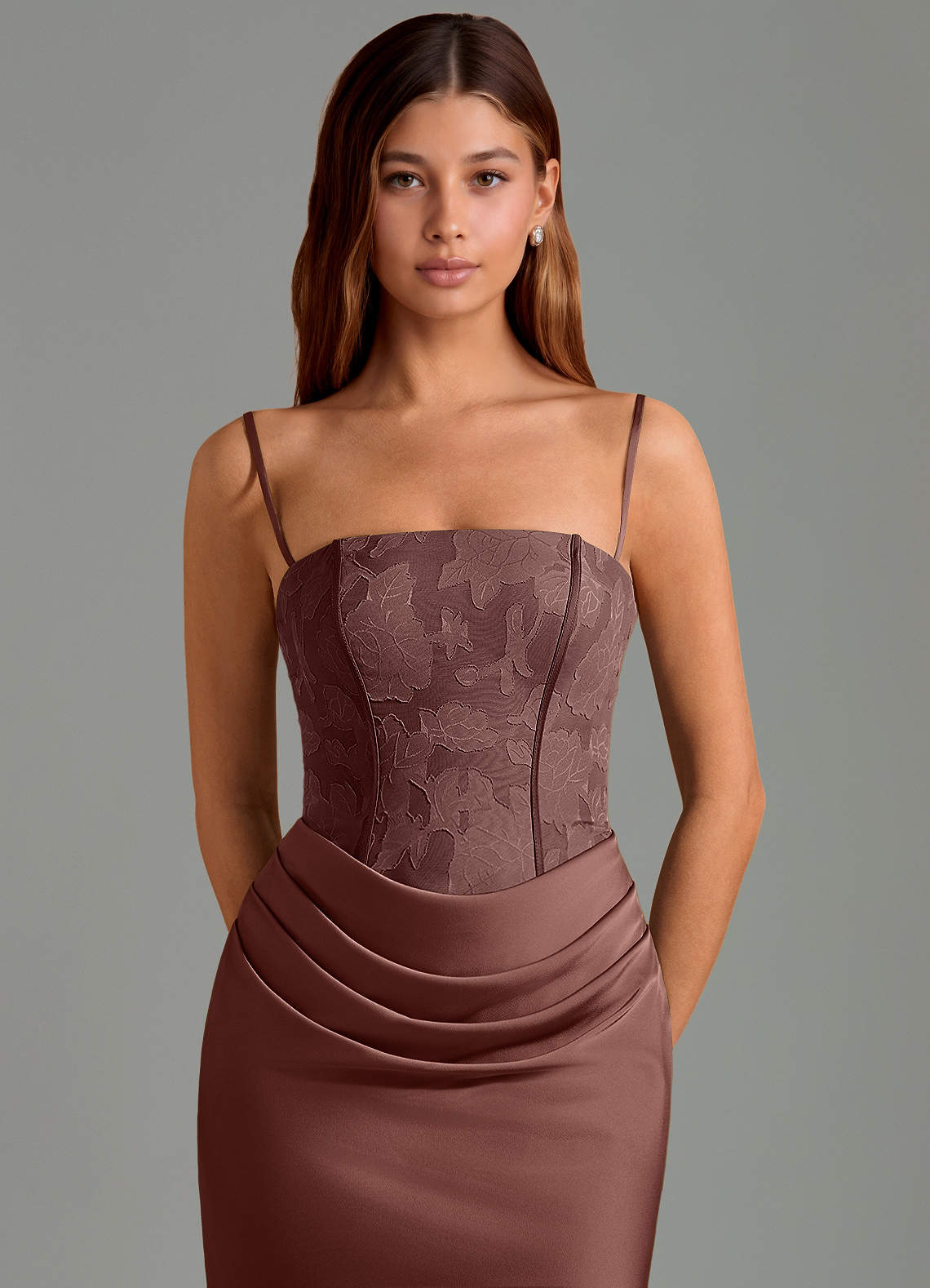 Azazie Emilia Robes de demoiselle d'honneur Robe Sirène en Satin extensible Sans bretelles Expresso image5