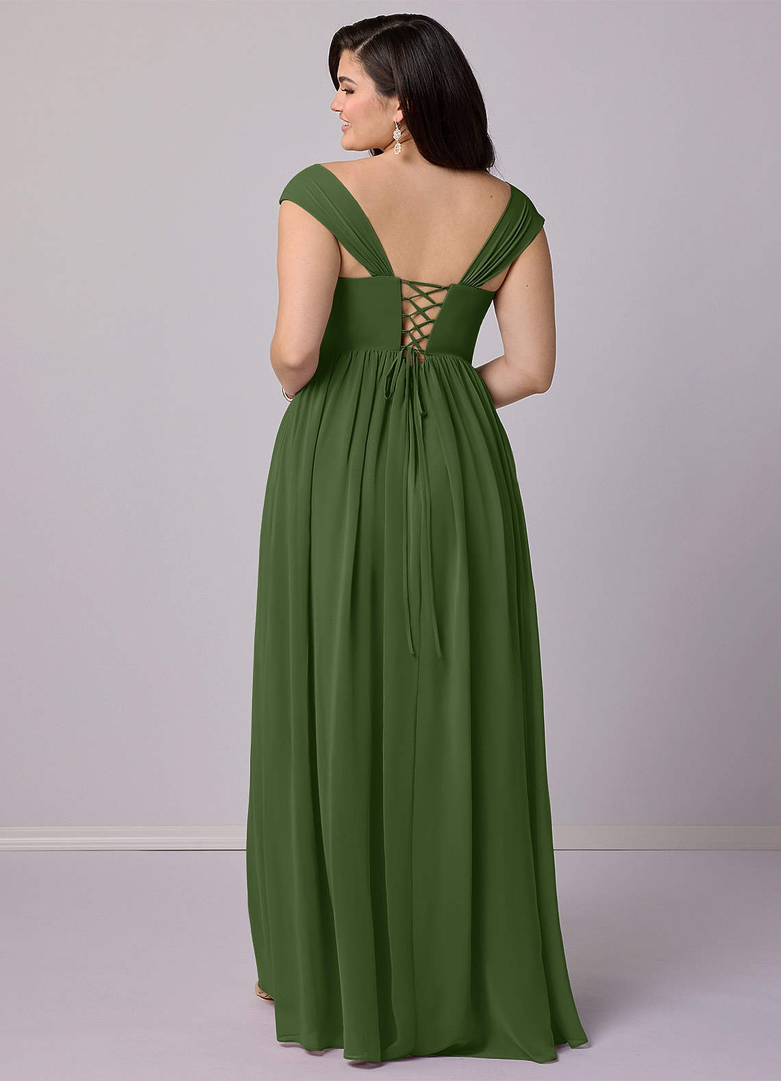 Barbie ♥ Azazie Bridesmaid Dresses Olive A-Line Corset Chiffon Dress image9
