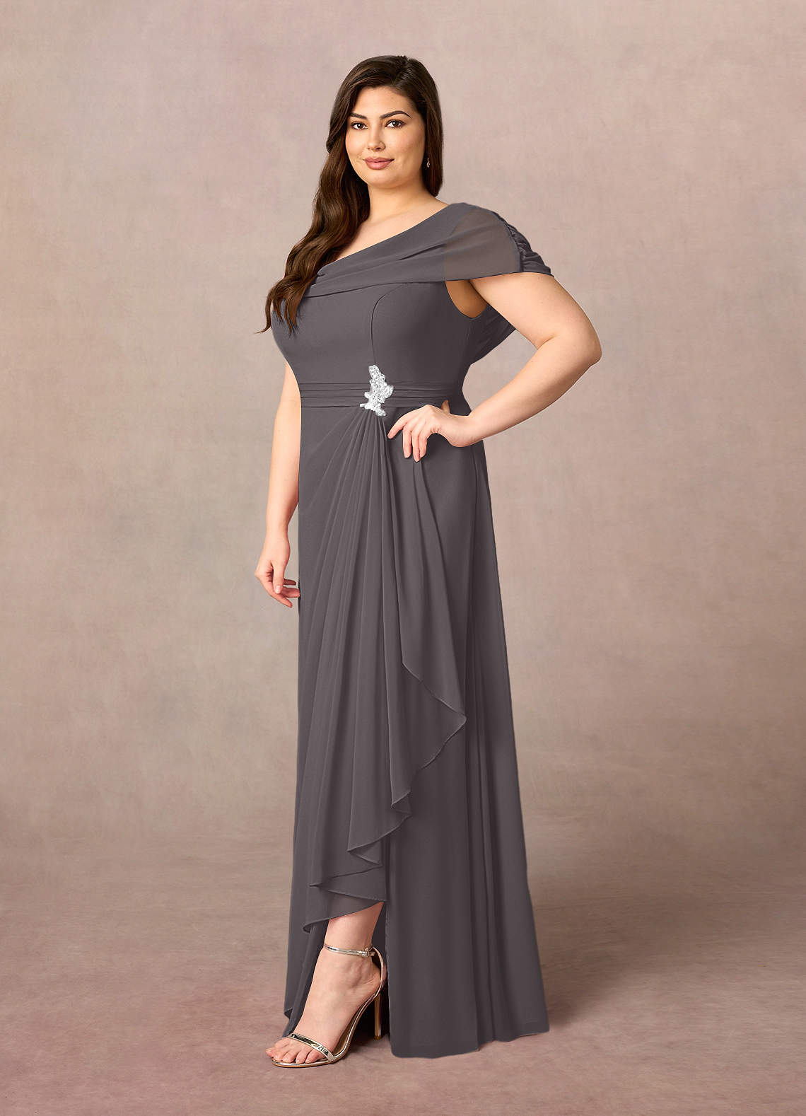 Azazie Mary Mother of the Bride Dresses Steel Grey A-Line Side Slit Chiffon Dress image6