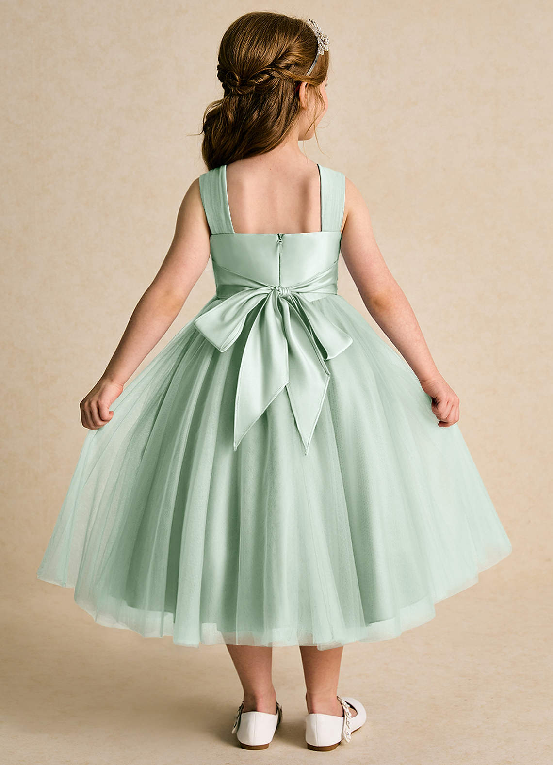 Azazie Dovey Flower Girl Dresses Agave Ball-Gown Bow Tulle Dress image2