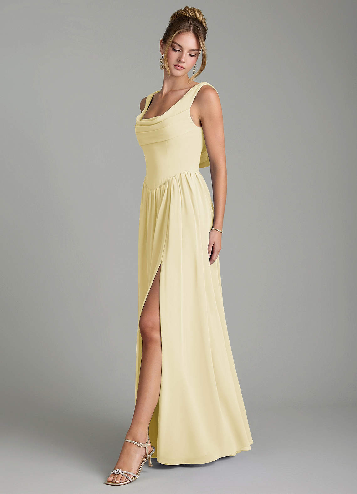 Azazie Novi Brautjungfernkleider Eine Linie Plissee Chiffon Kleid Zitronensorbet image3