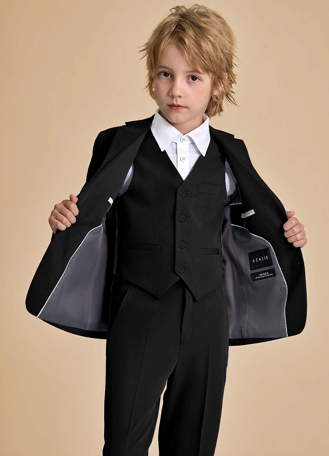 front Oliver Niños Negro Traje de 3 piezas