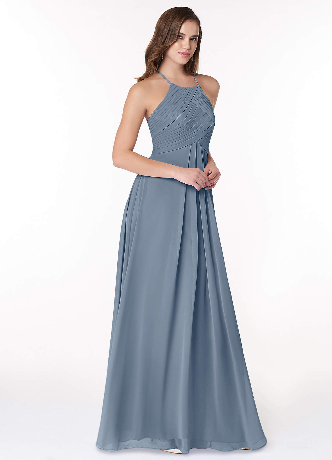 Azazie Ginger Robes de demoiselle d'honneur Robe Trapèze en Mousseline de soie Dos nu plissé Violet Crépusculaire image1