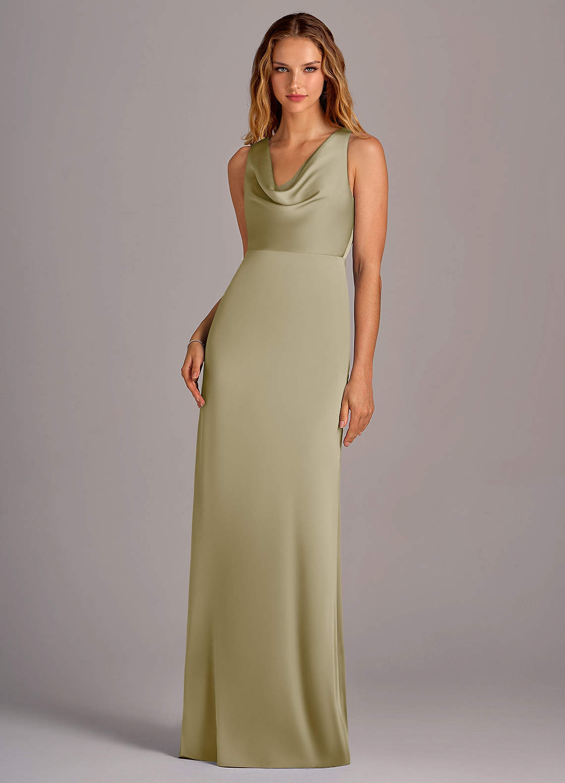 Azazie Wrenlee Bridesmaid Dresses Moss Green A-Line Stretch Satin Dress image1