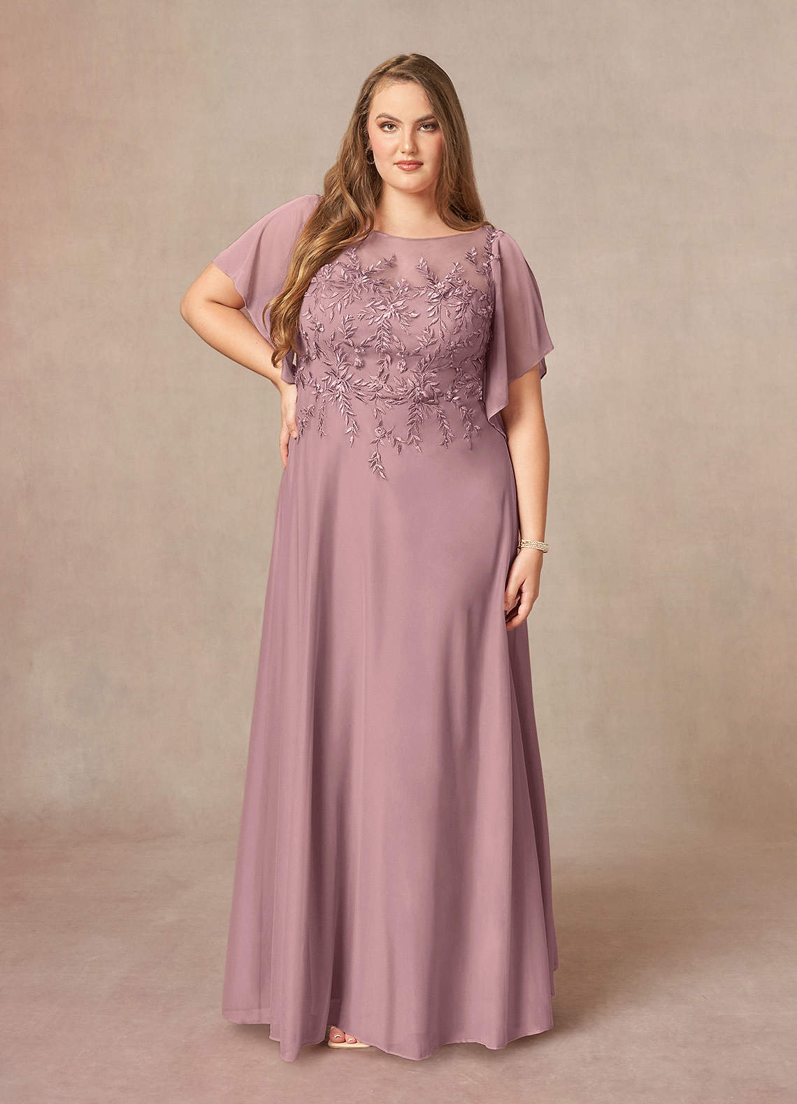 Azazie Cavell Mother of the Bride Dresses Dusty Rose A-Line Sequins Mesh Dress image1