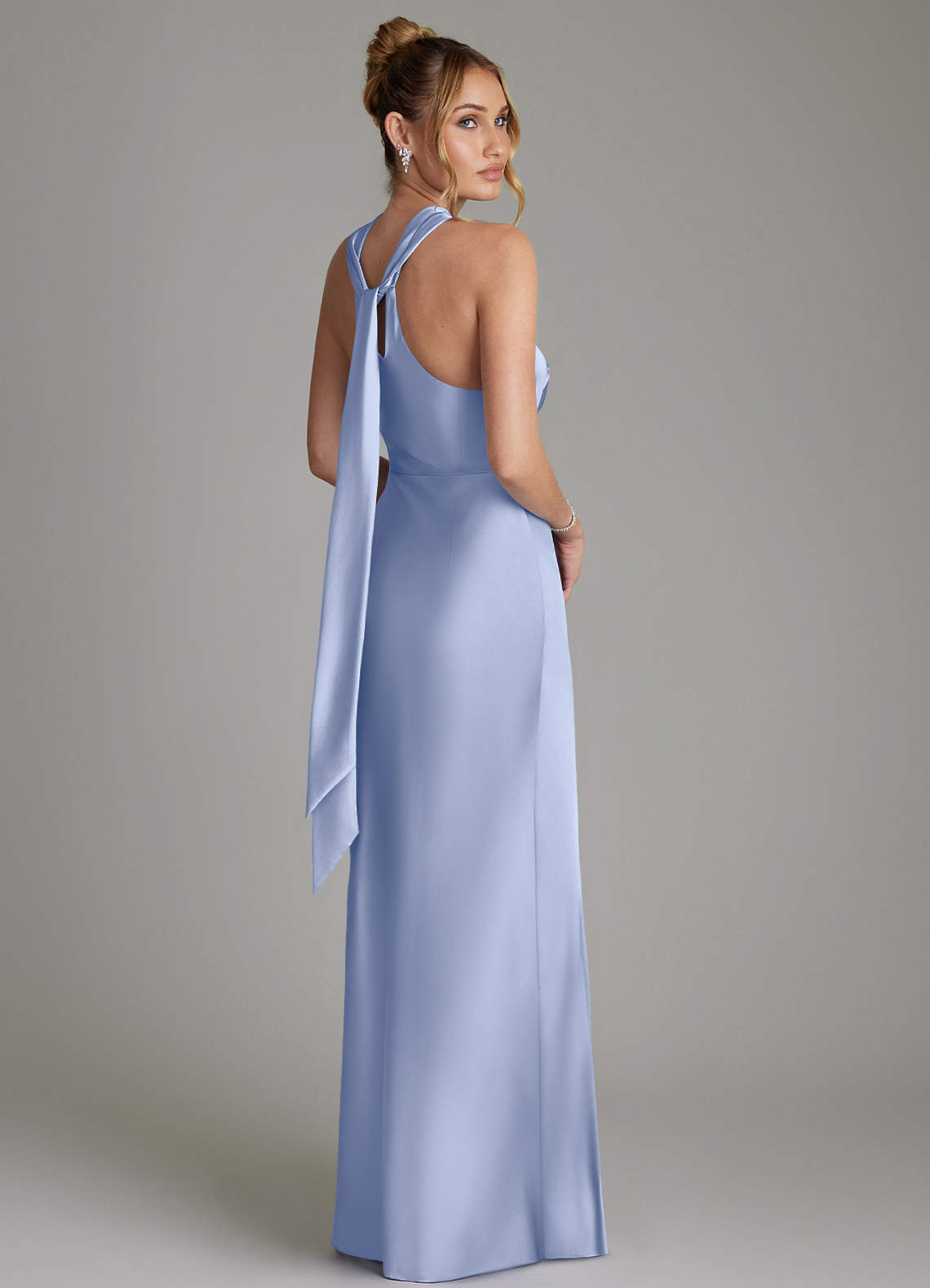 Azazie Sheath Halter Neck Floor-Length Stretch Satin Bridesmaid Dresses