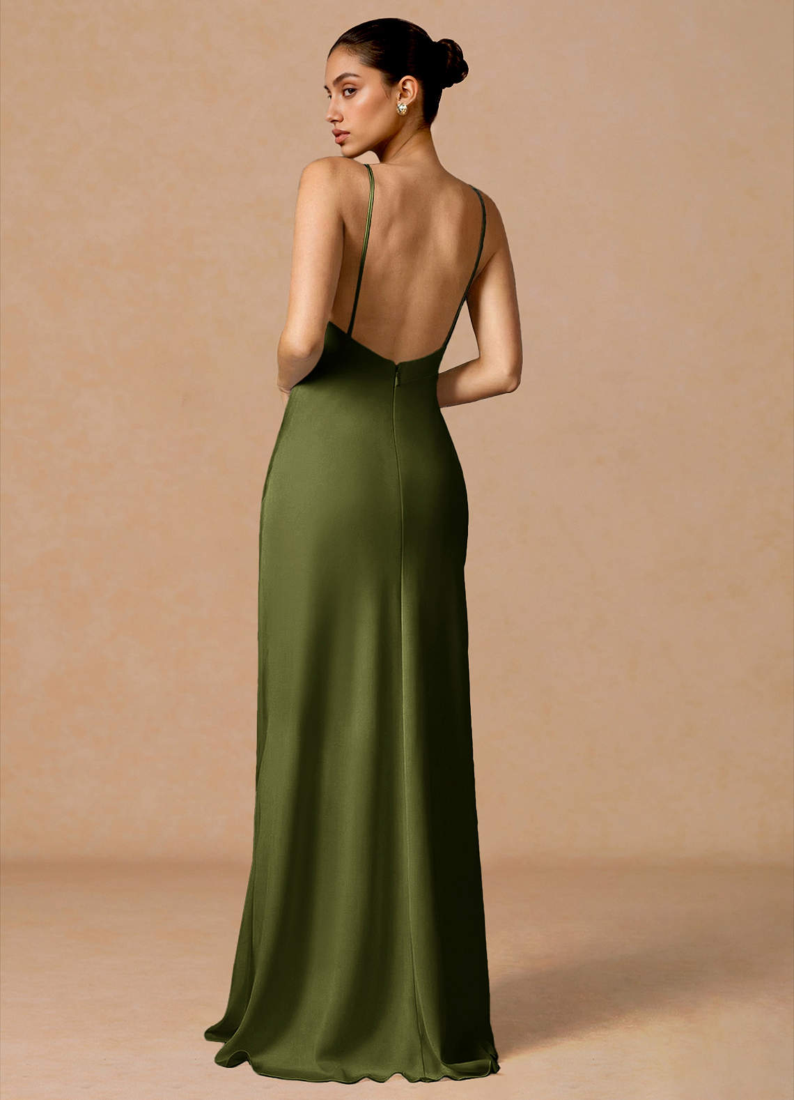 Azazie Floor-Length Maxi Dresses Slip Wedding Guest Formal Black Tie Dresses V Neck Olive