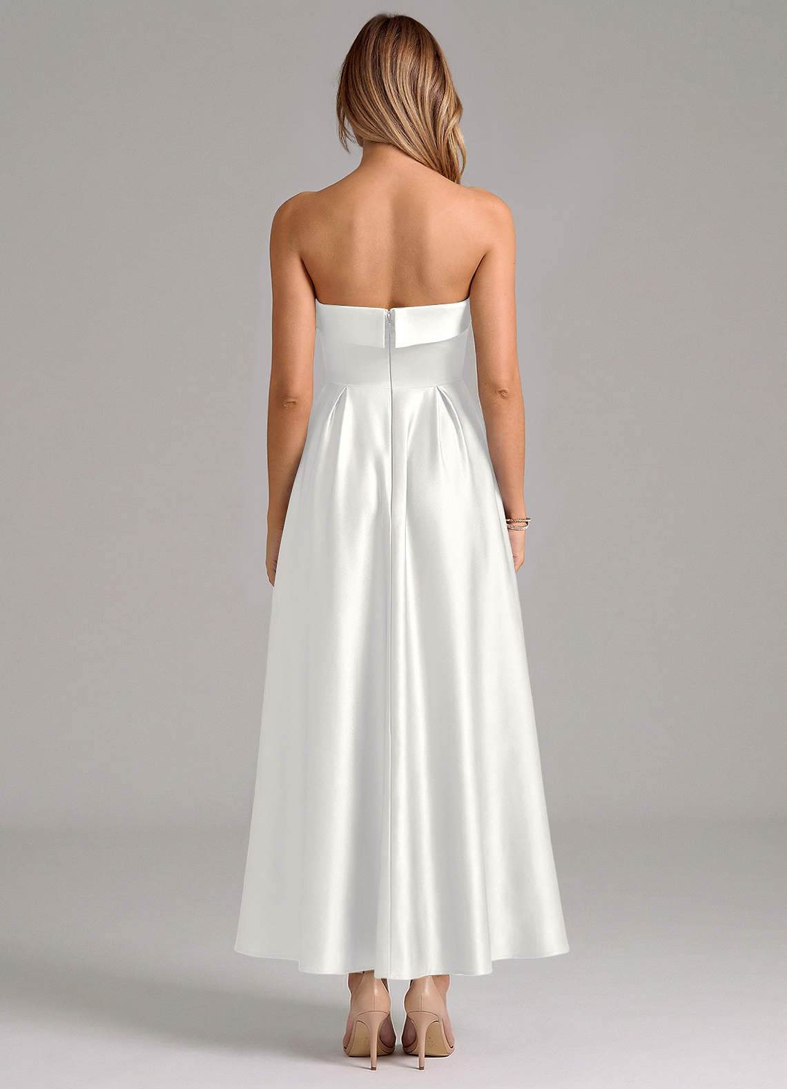 Azazie Lucienne Bridesmaid Dresses White A-Line Pleated Stretch Satin Dress image5