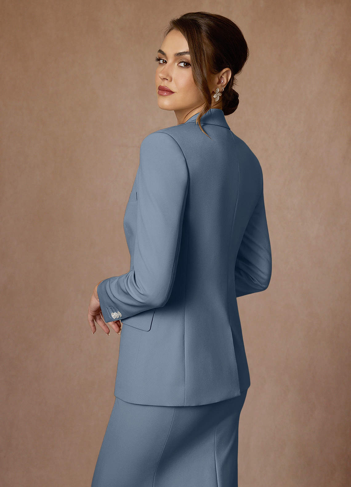 front Kennedy Dusty Blue Structured Stretch Dress