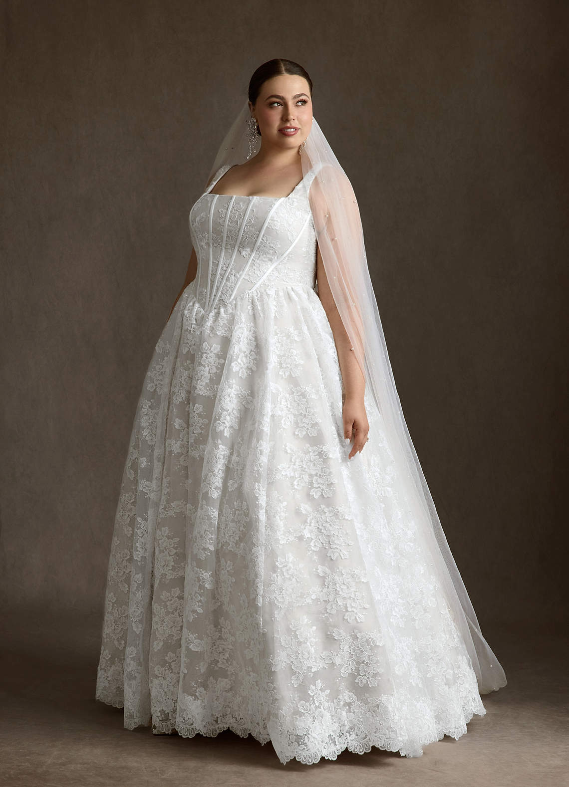 Azazie Geneva At-home Try On Dresses Diamond White Ball-Gown Square Neckline Lace Dress image9