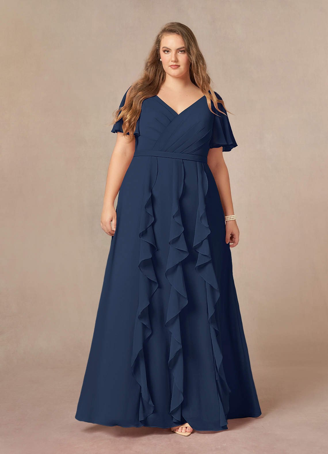 Azazie Watson Final Sale Dark Navy A-Line V-Neck Chiffon Dress image1