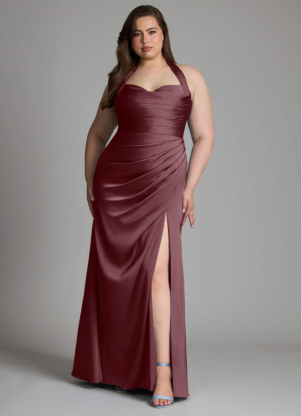 Azazie Destiny At-home Try On Dresses Sangria Mermaid Sweetheart Neckline Stretch Satin Dress image7