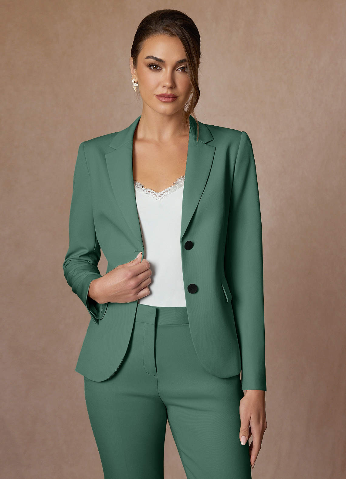front Whitney Eucalipto Blazer elástico estructurado