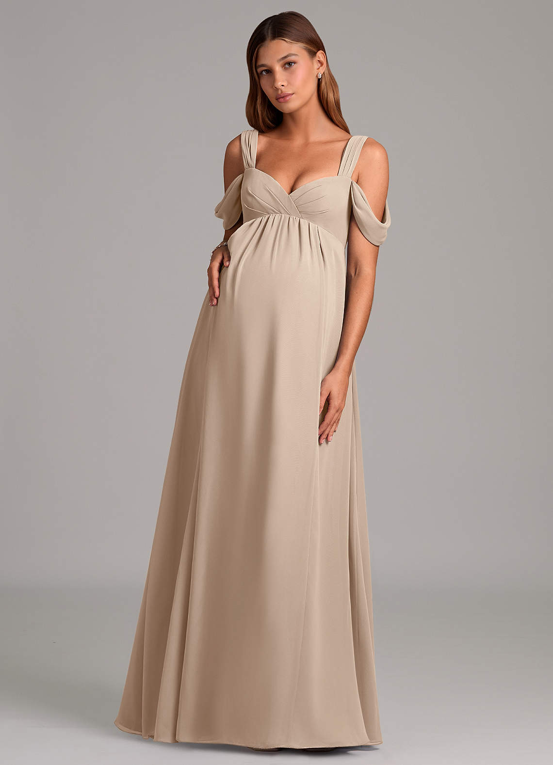 Azazie Rhea Zwangerschaps Bruidsmeisjekleding A-Lijn Geplooid Chiffon Vloerlengte Jurk image1