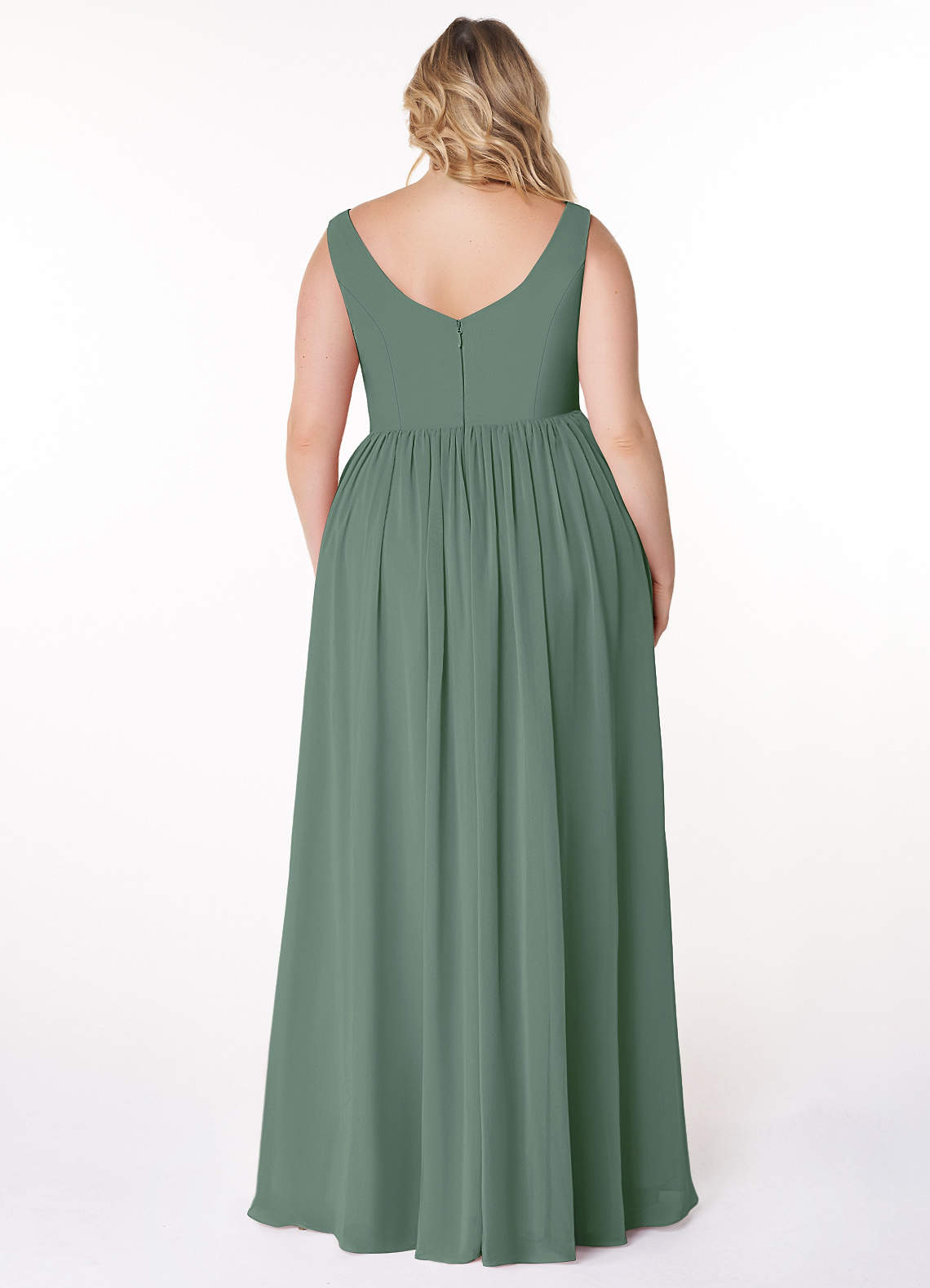 Azazie Keyla Bridesmaid Dresses Eucalyptus A-Line V-Neck Pleated Chiffon Dress image6