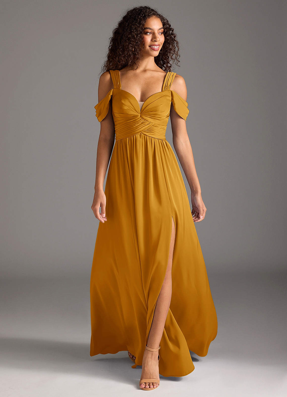 blue dress for baby girl Off The Shoulder Ruffles Satin Yellow Long Bridesmaid Dress Custom Size / Yellow main image 1