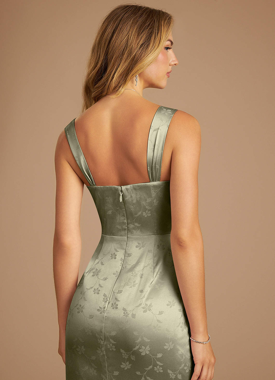 Azazie Denice Ready to Ship Olive Floral Jacquard Floral Jacquard