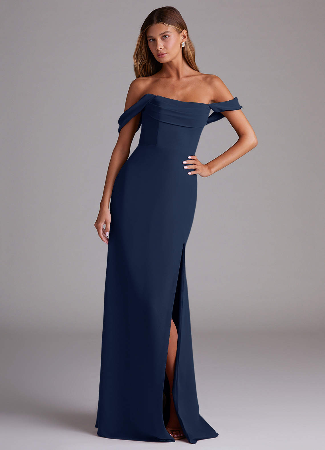 Azazie Saige Bridesmaid Dresses Dark Navy A-Line Off the Shoulder Chiffon Convertible Dress image3