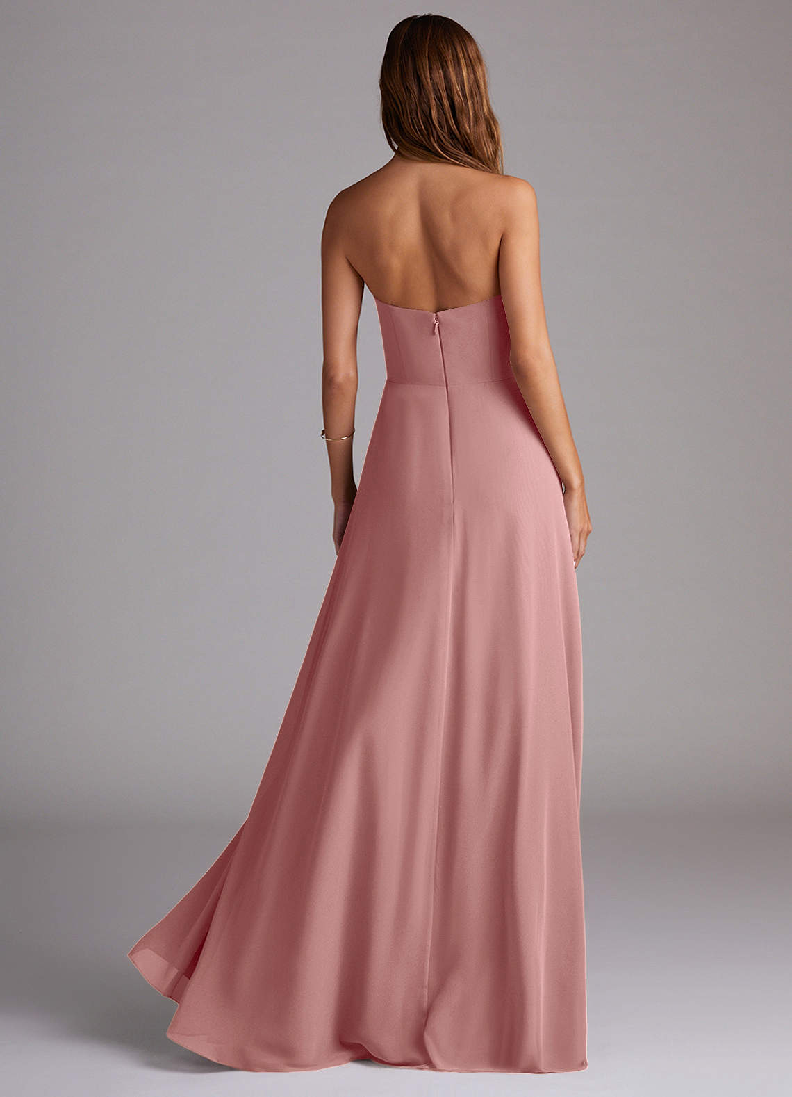 Azazie Wren Bridesmaid Dresses Dusty Rose A-Line Side Slit Chiffon Convertible Dress image3