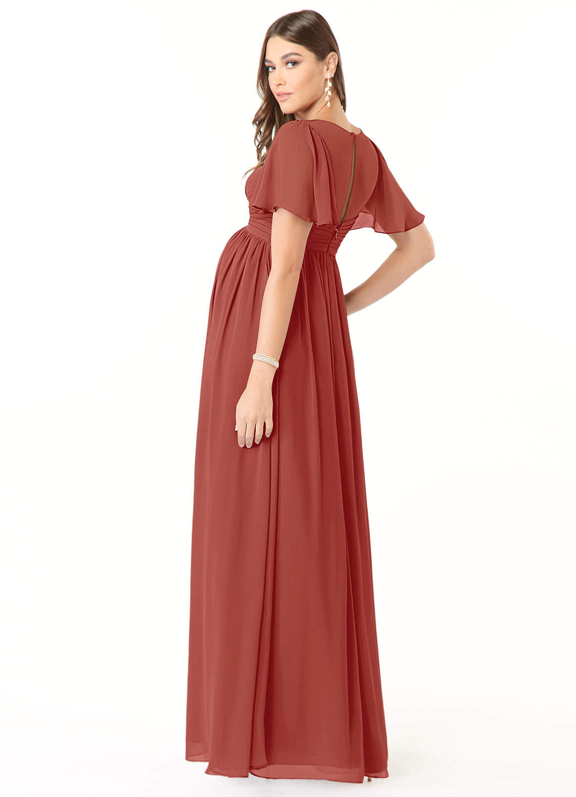 Azazie Verna Maternity Bridesmaid Dresses A-Line V-Neck Ruched Chiffon Floor-Length Dress image3