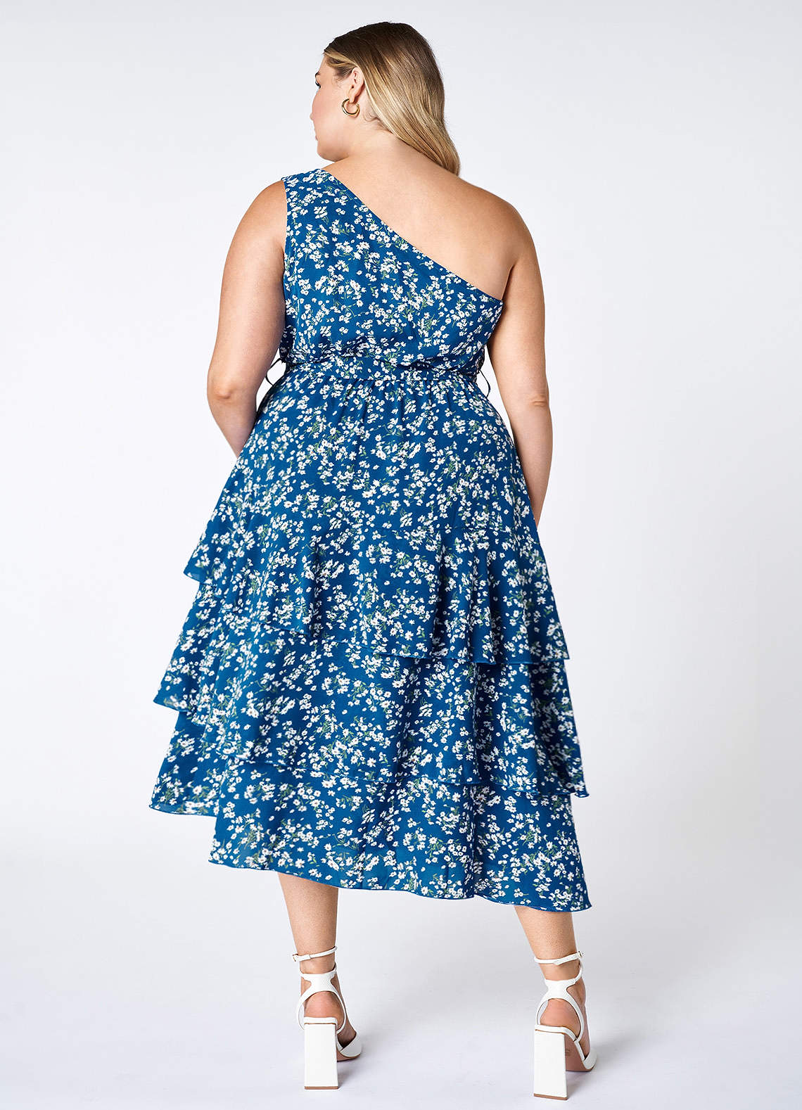Maynard Blue Floral Print Tiered Midi Dress image1