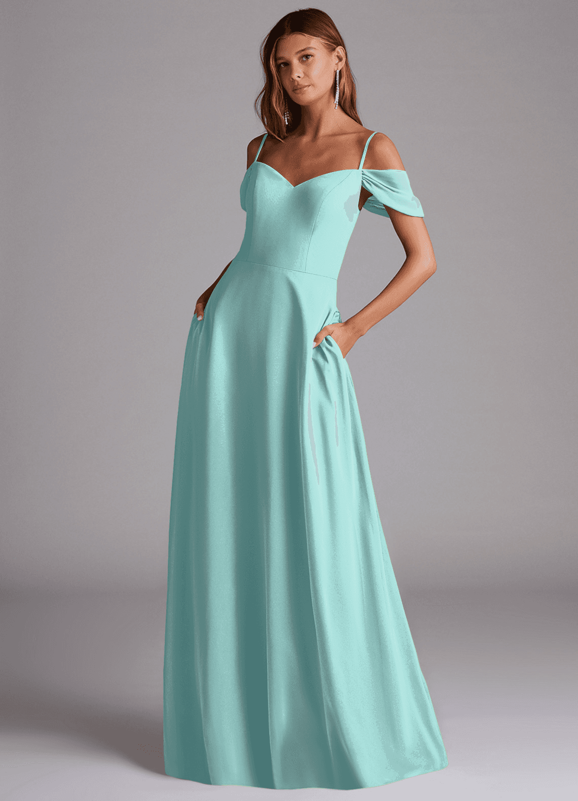 Azazie Marley Jurken voor bruidsmeisjes Converteerbaar Jurk van Chiffon met A-Lijn Off the Shoulder Aqua image1