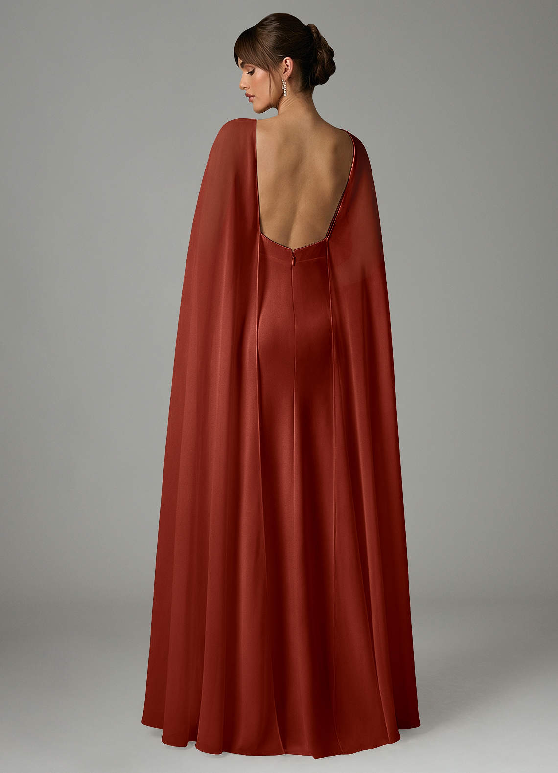 Azazie Stefania Robes de demoiselle d'honneur Robe Trapèze en Satin extensible Terracotta image3