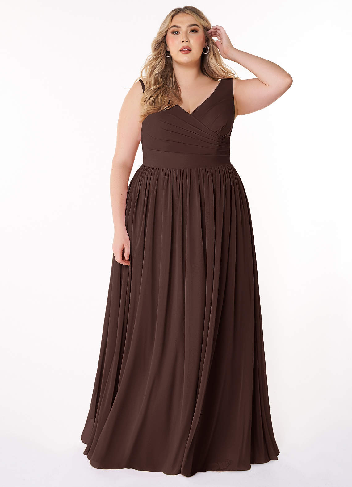 Azazie Keyla At-home Try On Dresses Agave A-Line V-Neck Pleated Chiffon Dress image5