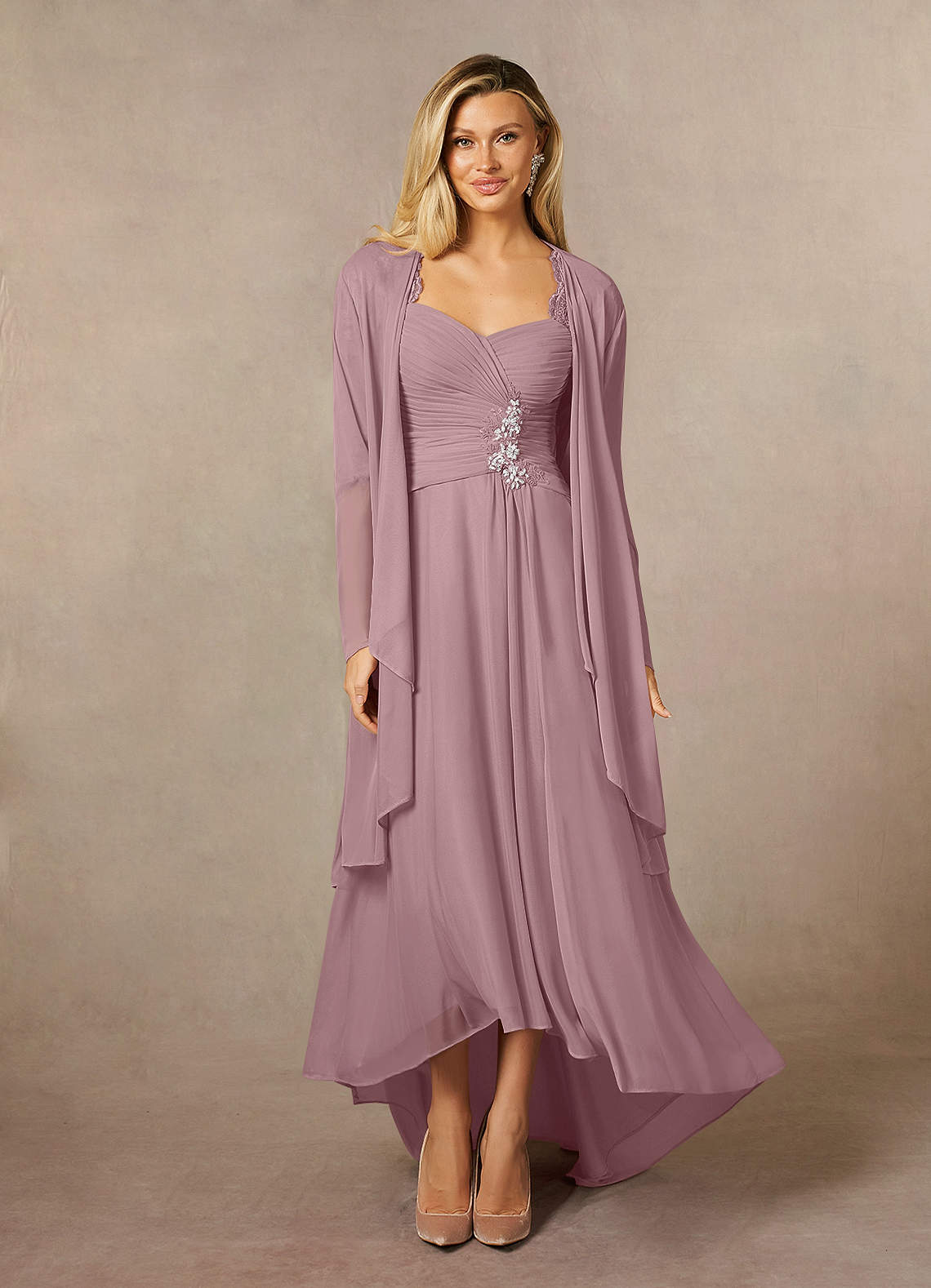 Azazie Anne Mother of the Bride Dresses Dusty Rose Sheath Sweetheart Sequins Lace Dress image1