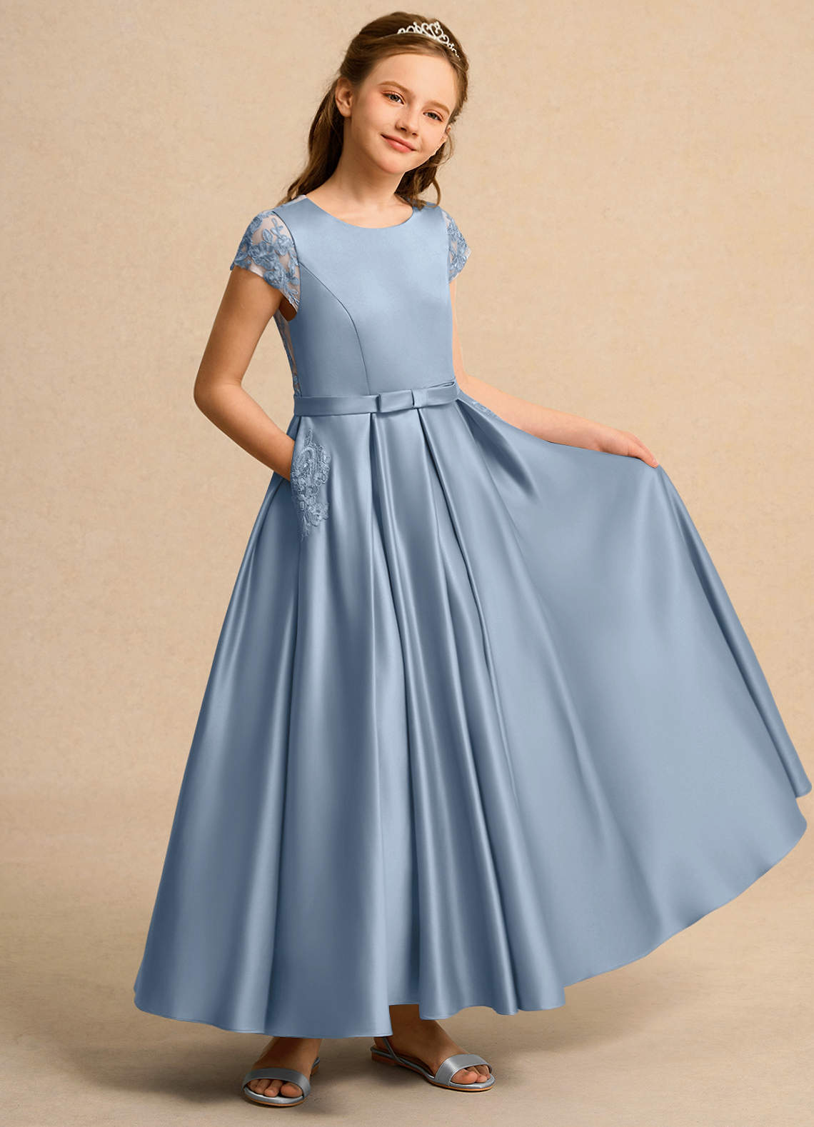 Azazie Bunny Girl vestidos de niña de las flores Vestido de Azul Polvoriento de Encaje de Princesa image1