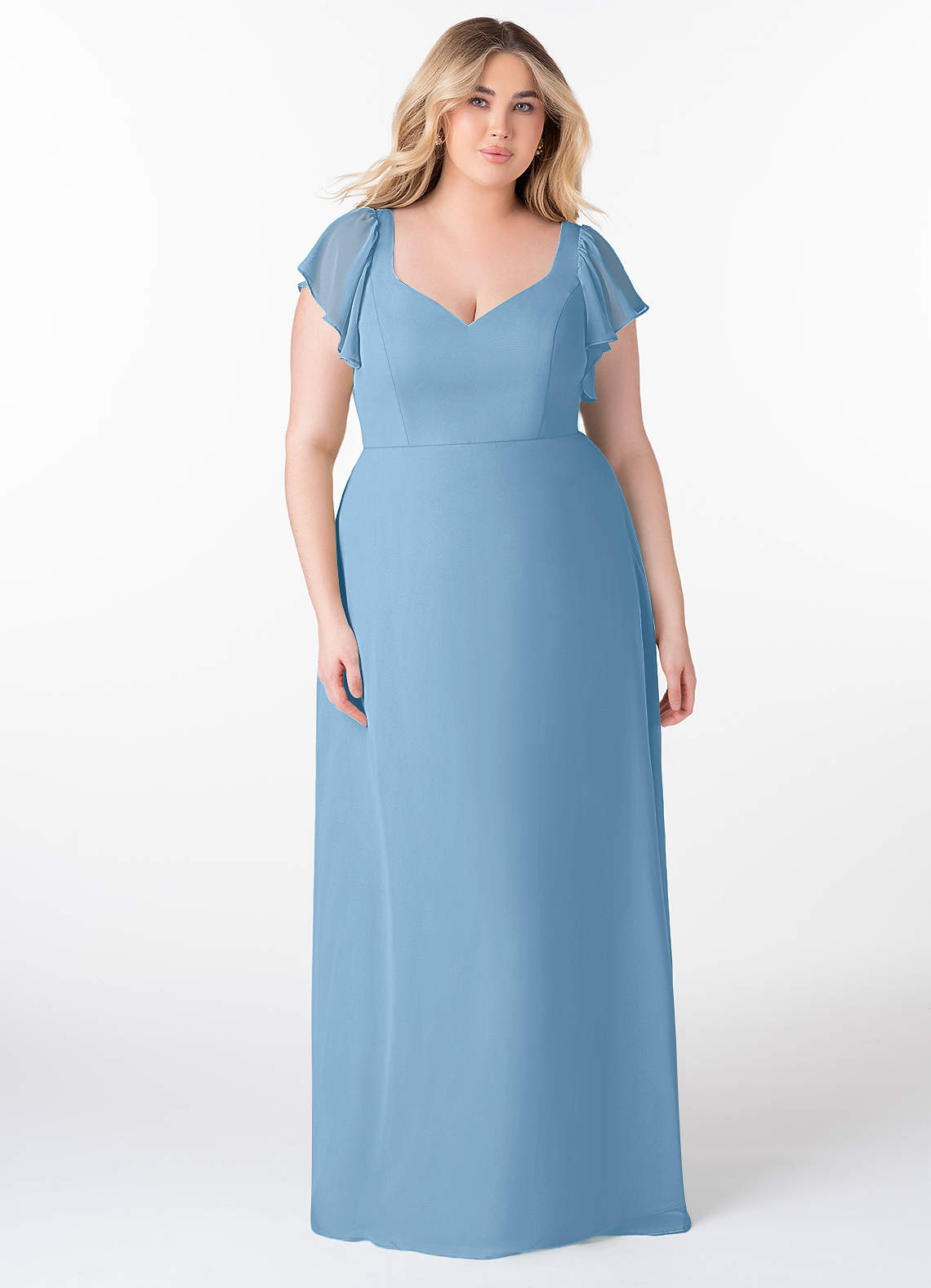 Azazie Syenna Jurken voor bruidsmeisjes Jurk van Chiffon met A-Lijn Ruches Staal Blauw image1