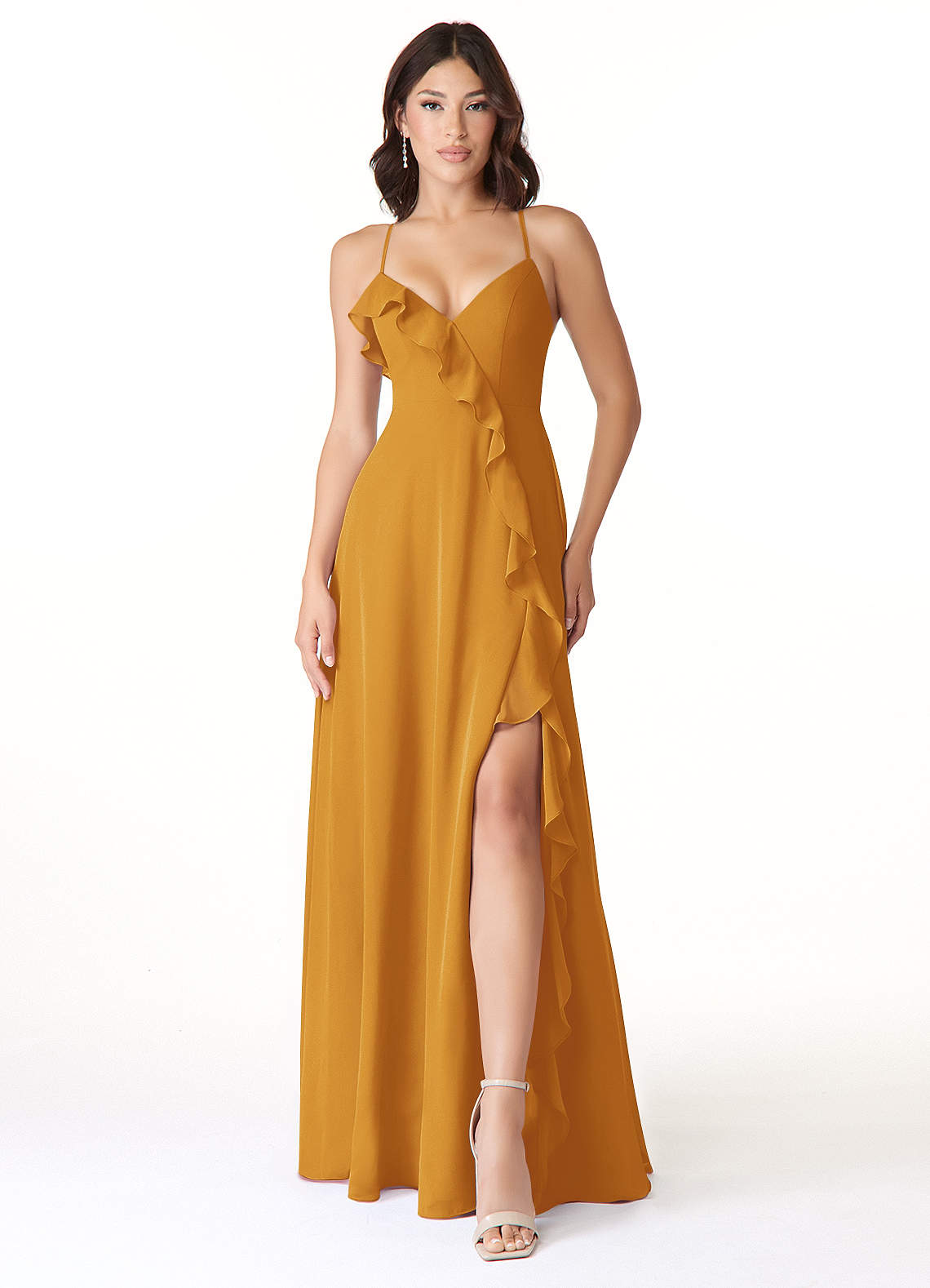 Azazie Tarni Abiti da Damigella Abito A-Line in Chiffon Caramello image1