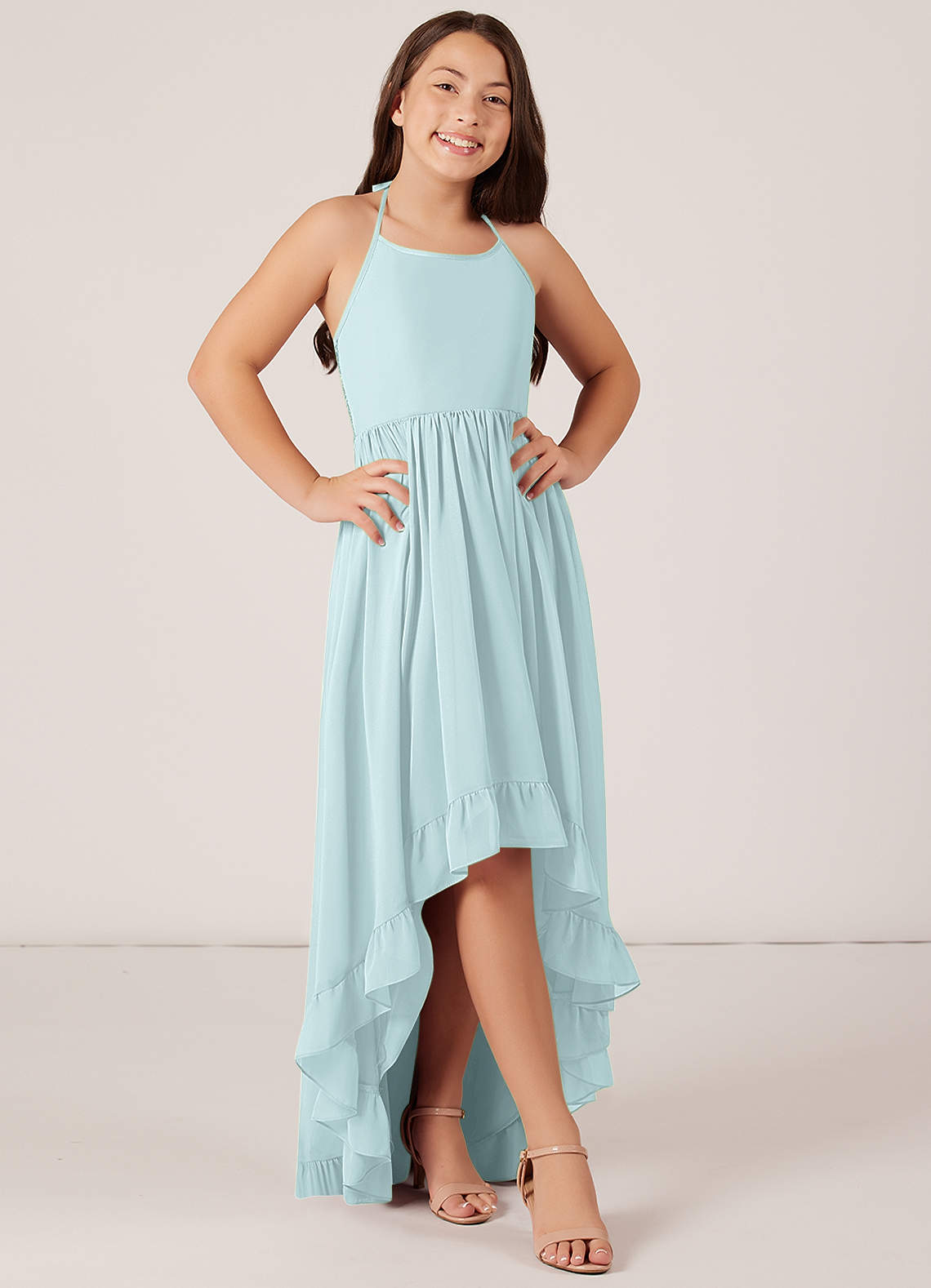 Azazie Sarafina Junior Mist A-Line Lace Chiffon Dress image1